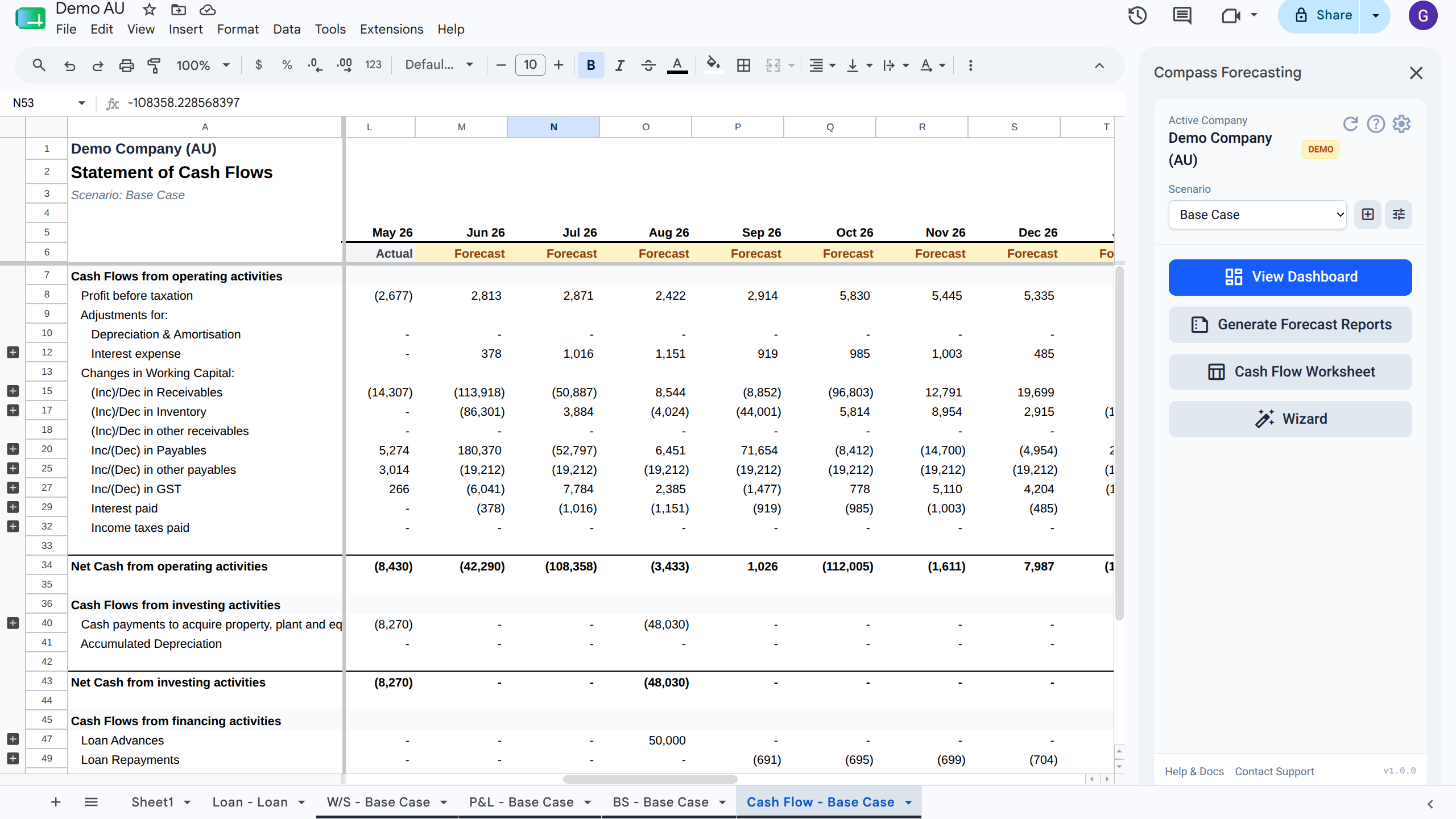 CompassForecasting Google Sheets Interface