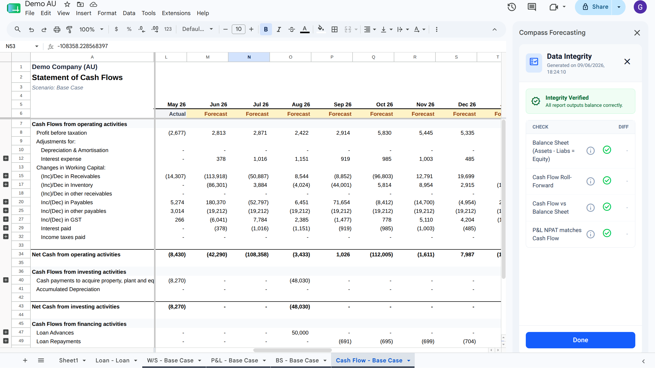 Statement Cash Flows Report with Validation Screen